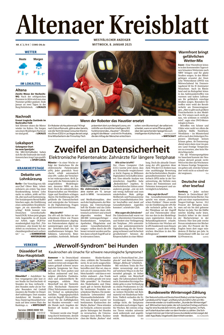 Altenaer Kreisblatt vom Mittwoch, 08.01.2025