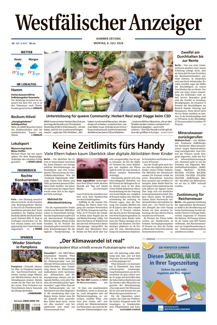 Westfälischer Anzeiger Hamm vom Montag, 06.07.2026