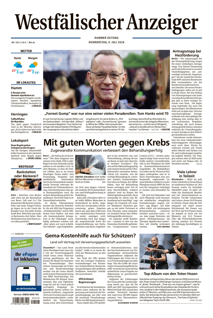 Westfälischer Anzeiger Hamm vom Donnerstag, 09.07.2026