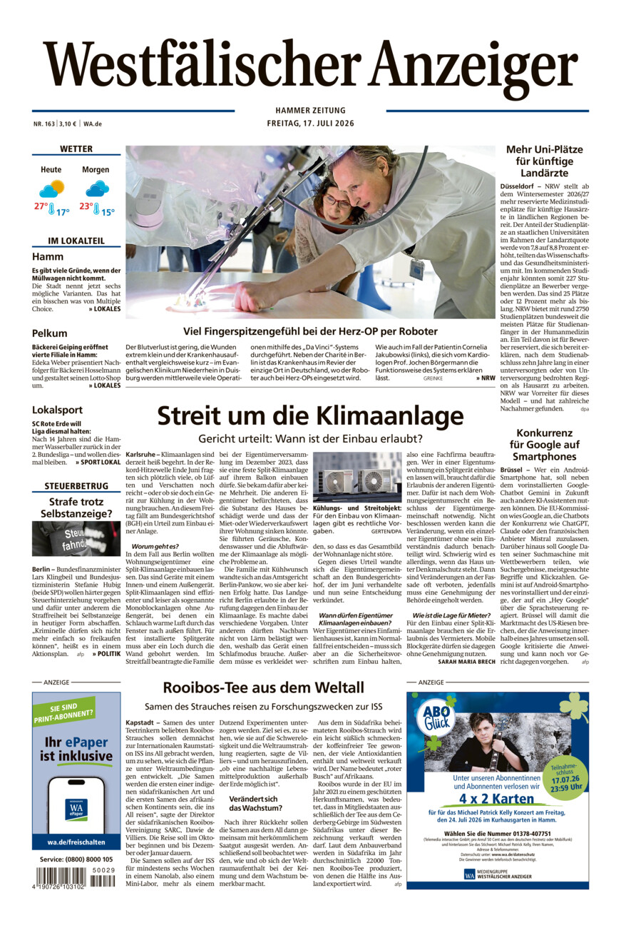 Westfälischer Anzeiger Hamm vom Freitag, 17.07.2026