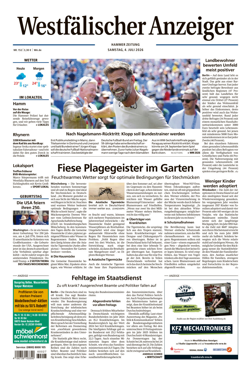Westfälischer Anzeiger Hamm vom Samstag, 04.07.2026