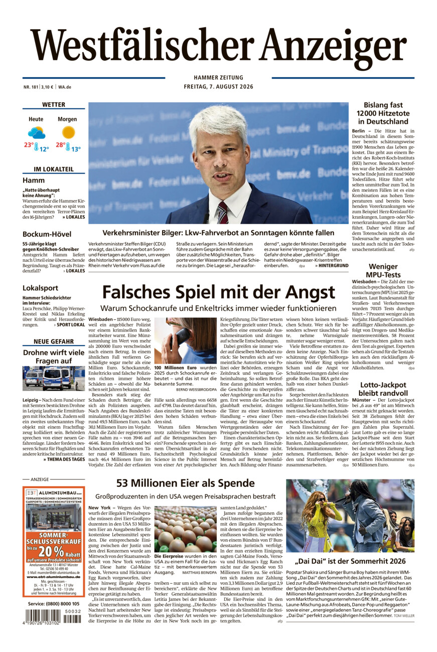 Westfälischer Anzeiger Hamm vom Freitag, 07.08.2026