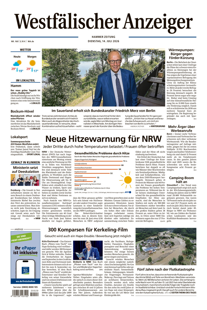 Westfälischer Anzeiger Hamm vom Dienstag, 14.07.2026