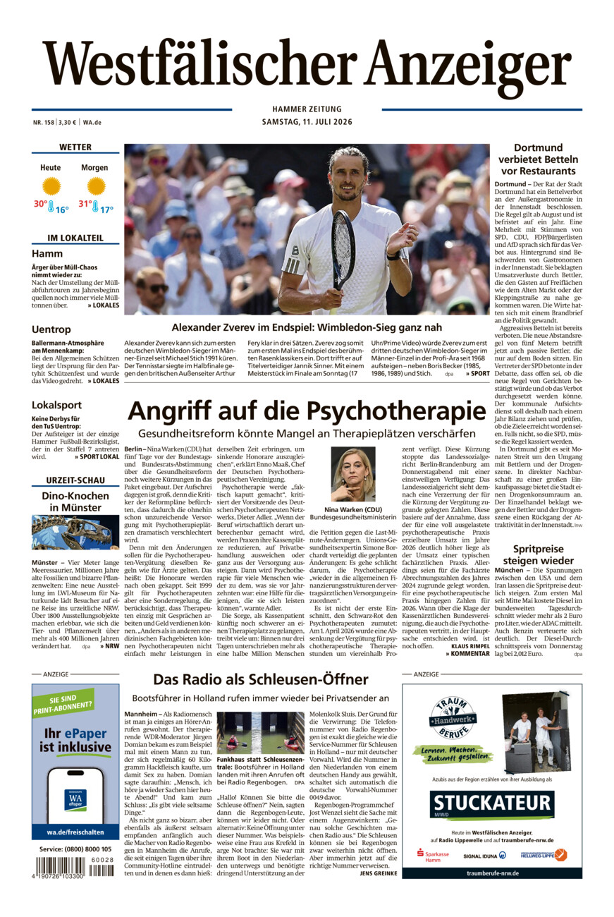 Westfälischer Anzeiger Hamm vom Samstag, 11.07.2026