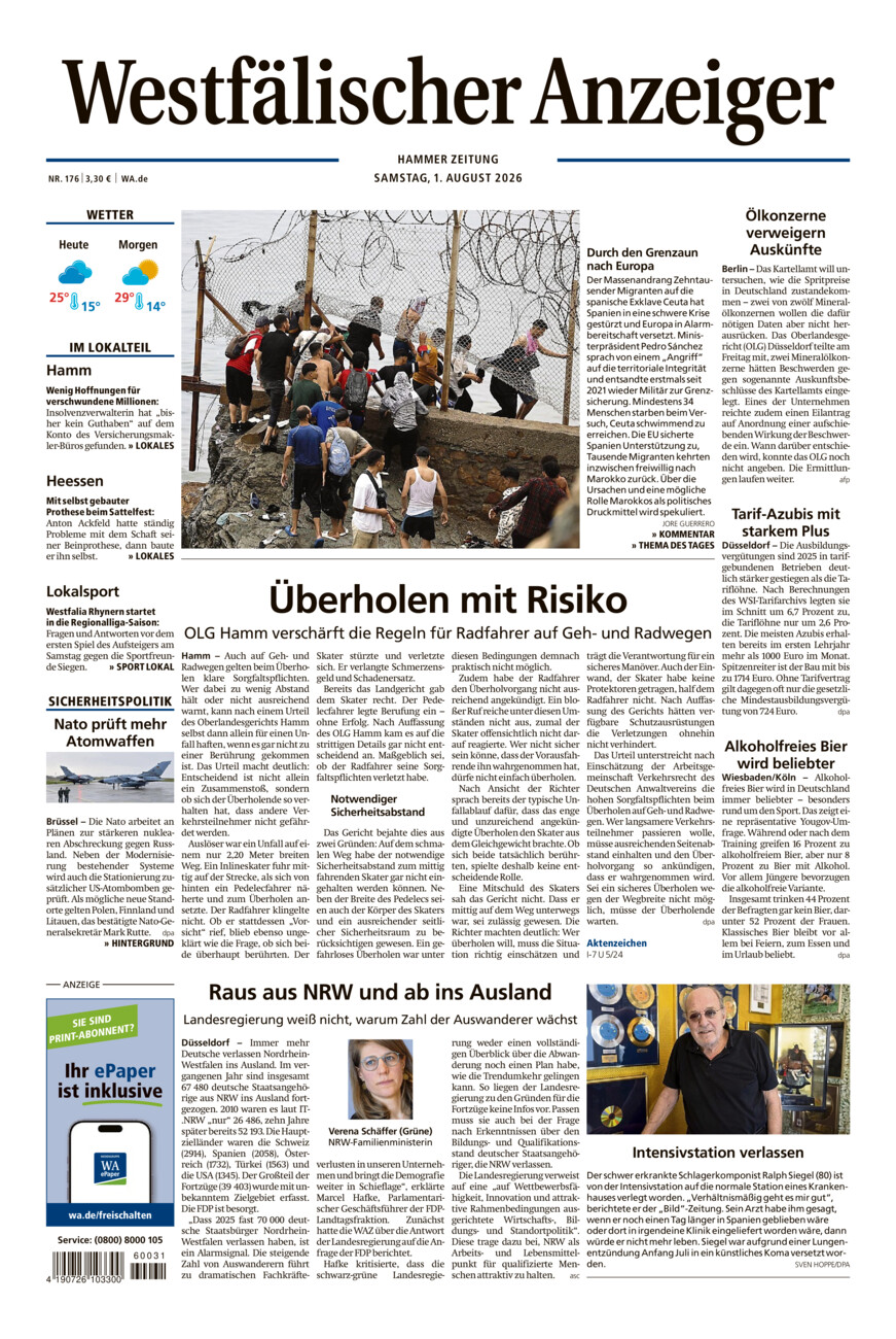 Westfälischer Anzeiger Hamm vom Samstag, 01.08.2026