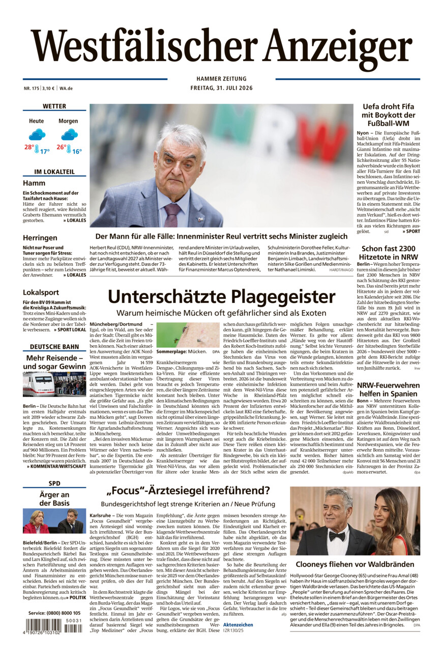 Westfälischer Anzeiger Hamm vom Freitag, 31.07.2026