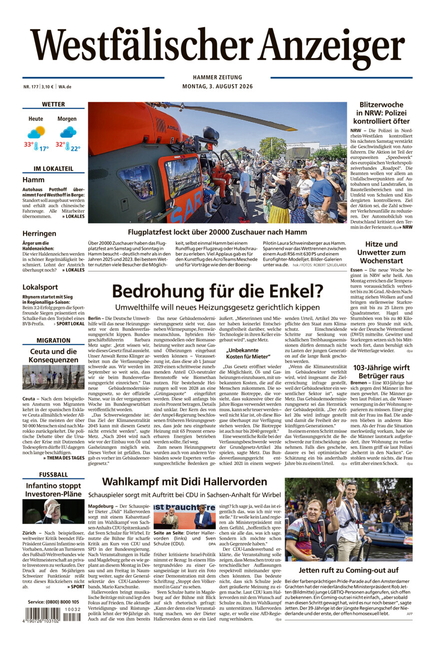 Westfälischer Anzeiger Hamm vom Montag, 03.08.2026