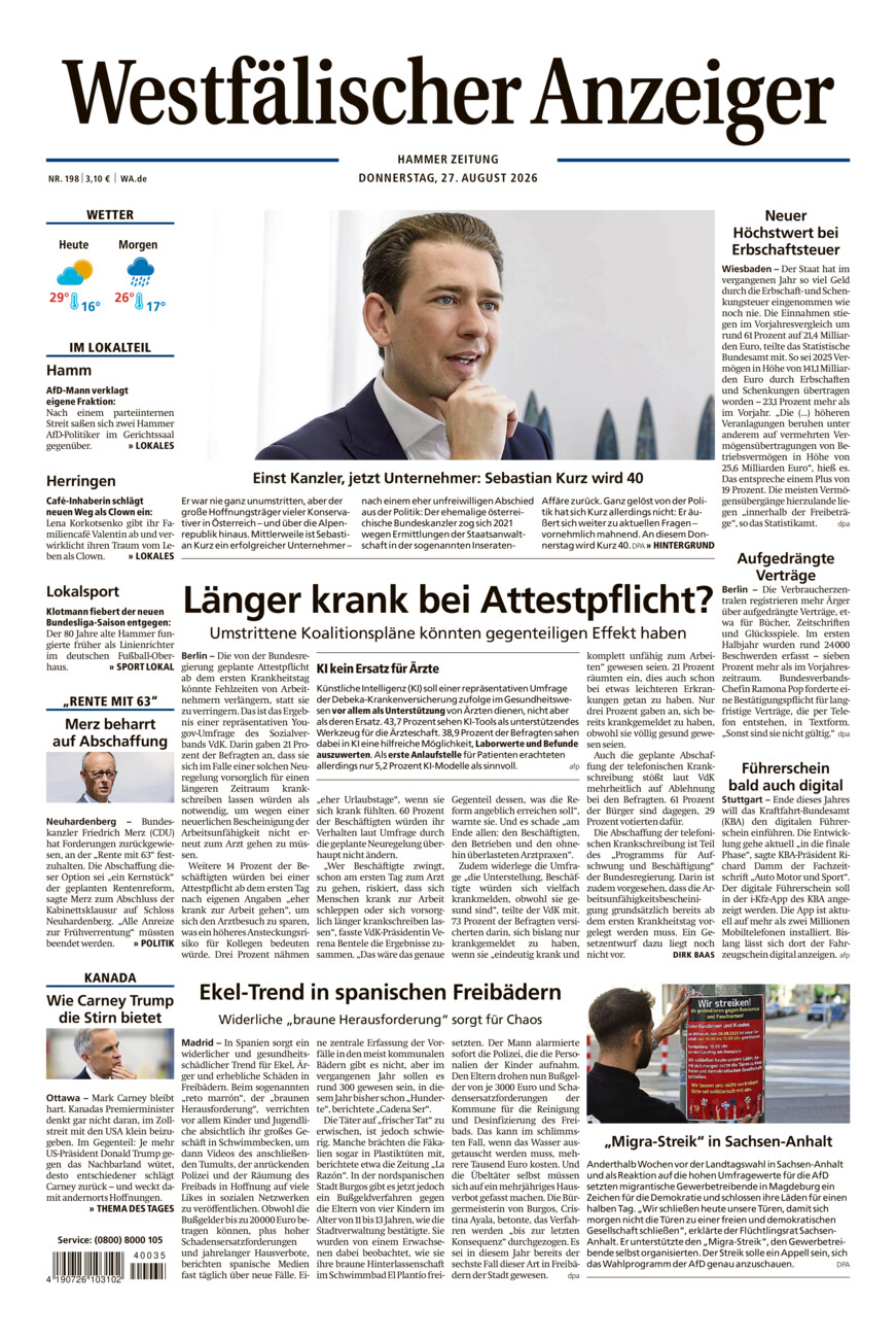 Westfälischer Anzeiger Hamm vom Donnerstag, 27.08.2026