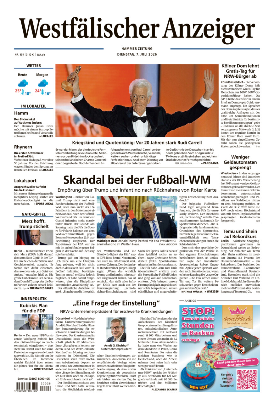 Westfälischer Anzeiger Hamm vom Dienstag, 07.07.2026