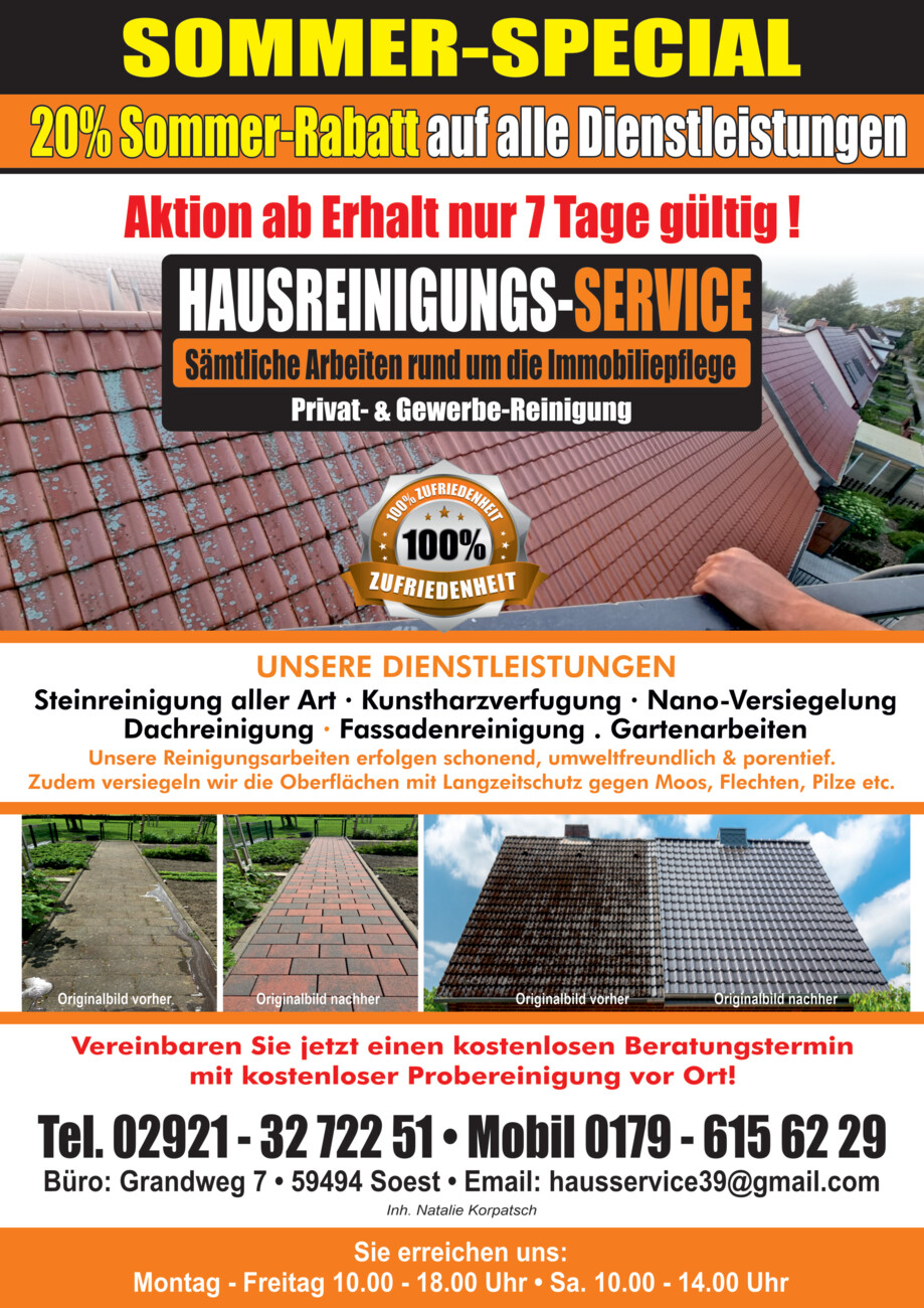 Hausreinigung Korpatsch vom Montag, 21.07.2025