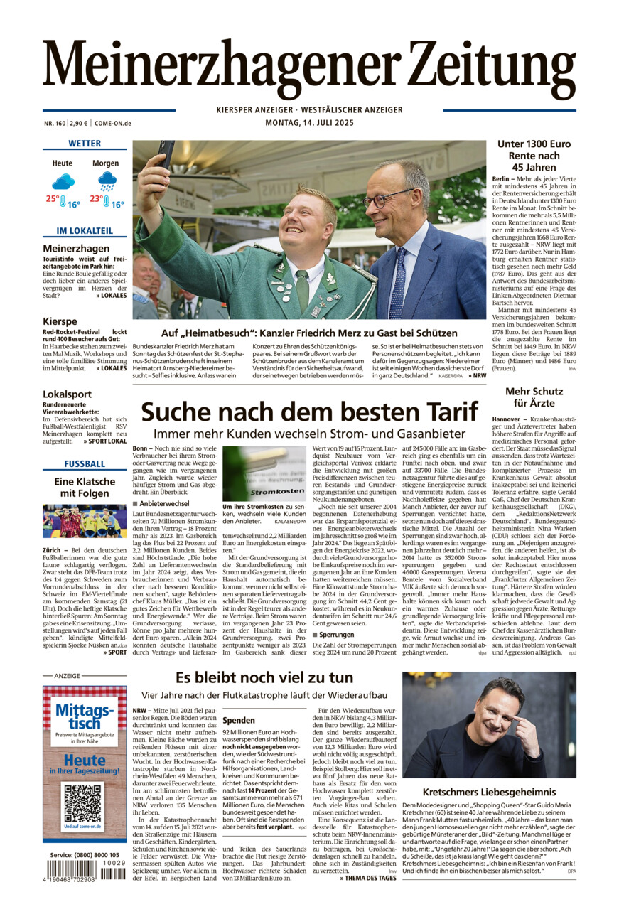 Meinerzhagener Zeitung vom Montag, 14.07.2025