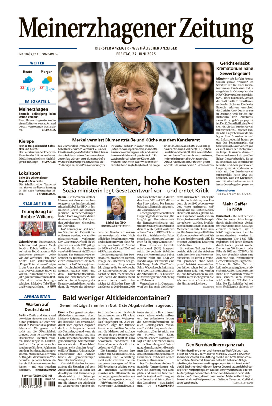 Meinerzhagener Zeitung vom Freitag, 27.06.2025