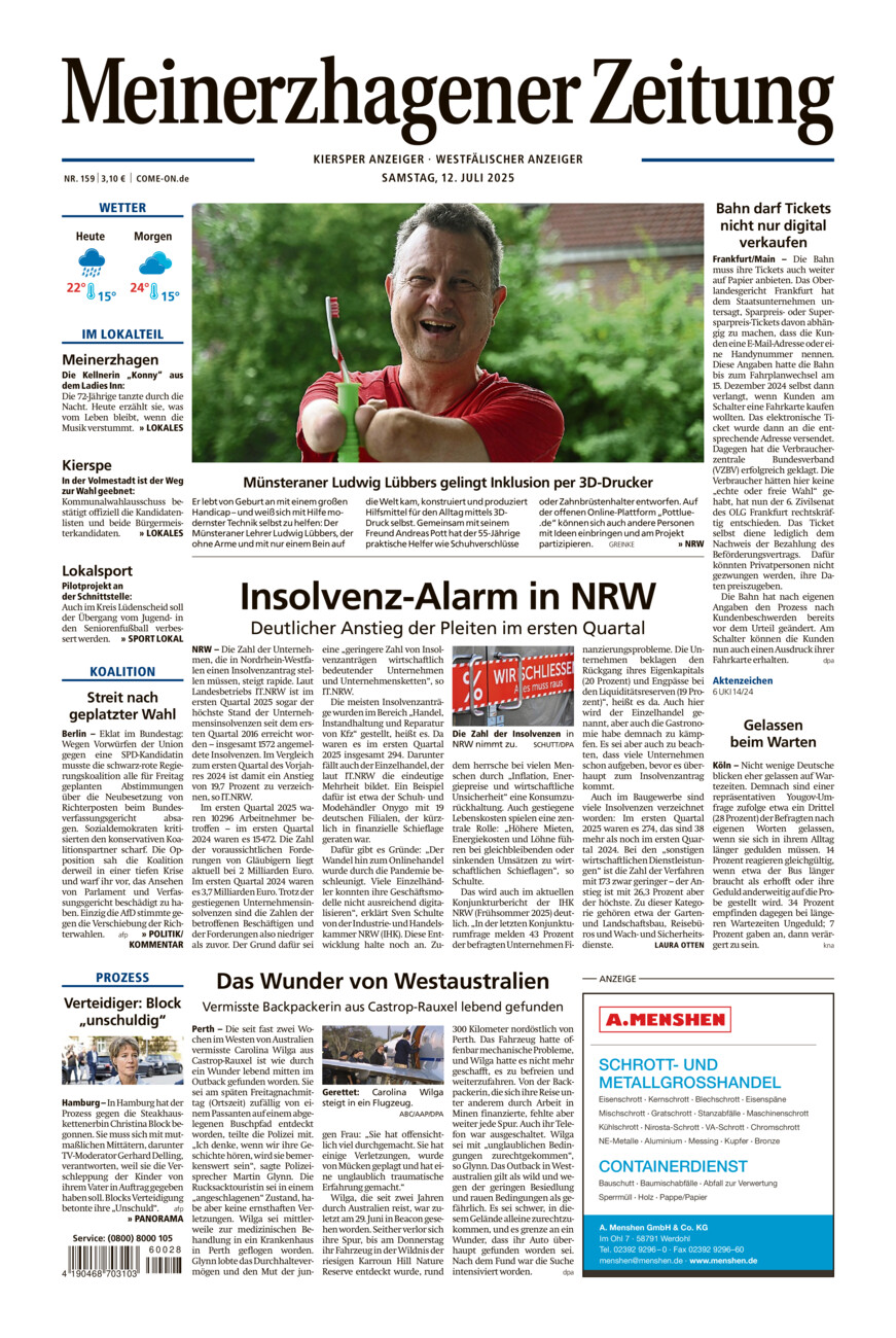 Meinerzhagener Zeitung vom Samstag, 12.07.2025