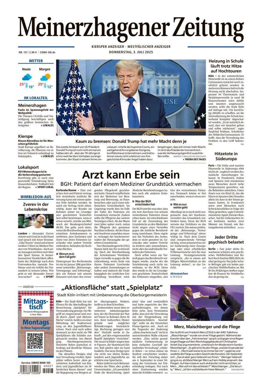 Meinerzhagener Zeitung vom Donnerstag, 03.07.2025