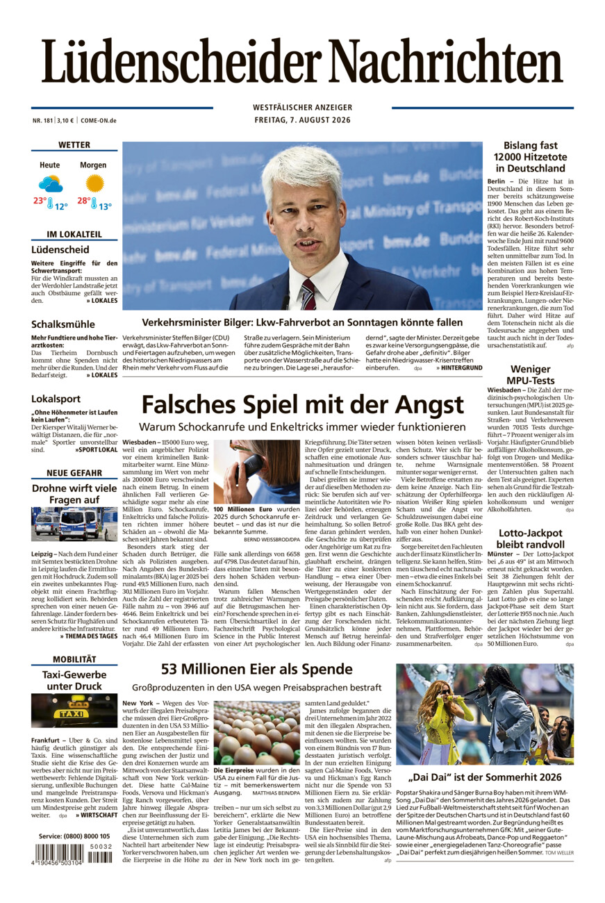 Lüdenscheider Nachrichten vom Freitag, 07.08.2026