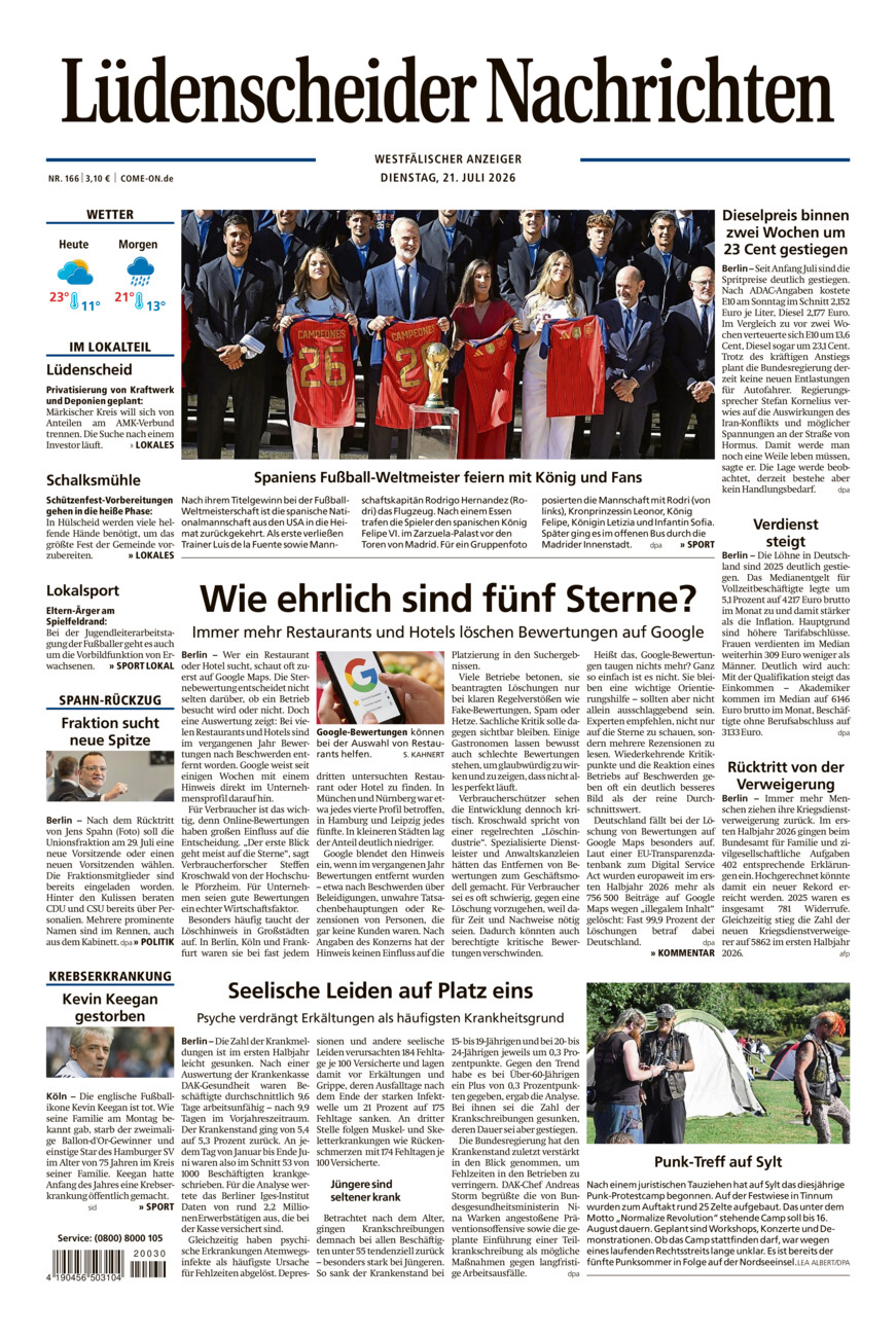 Lüdenscheider Nachrichten vom Dienstag, 21.07.2026