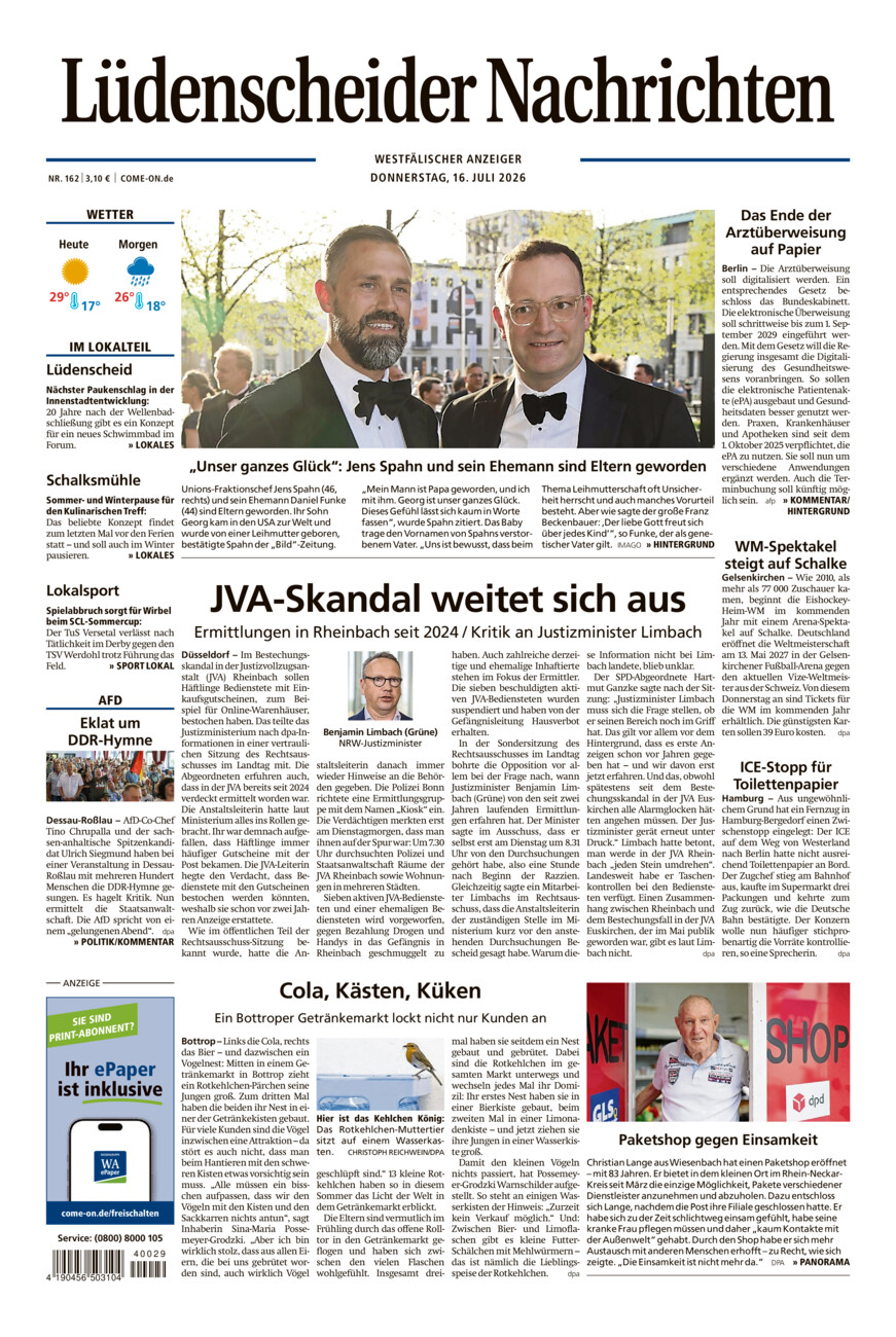 Lüdenscheider Nachrichten vom Donnerstag, 16.07.2026