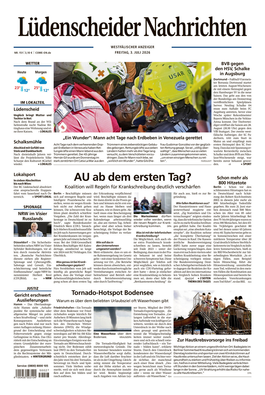Lüdenscheider Nachrichten vom Freitag, 03.07.2026
