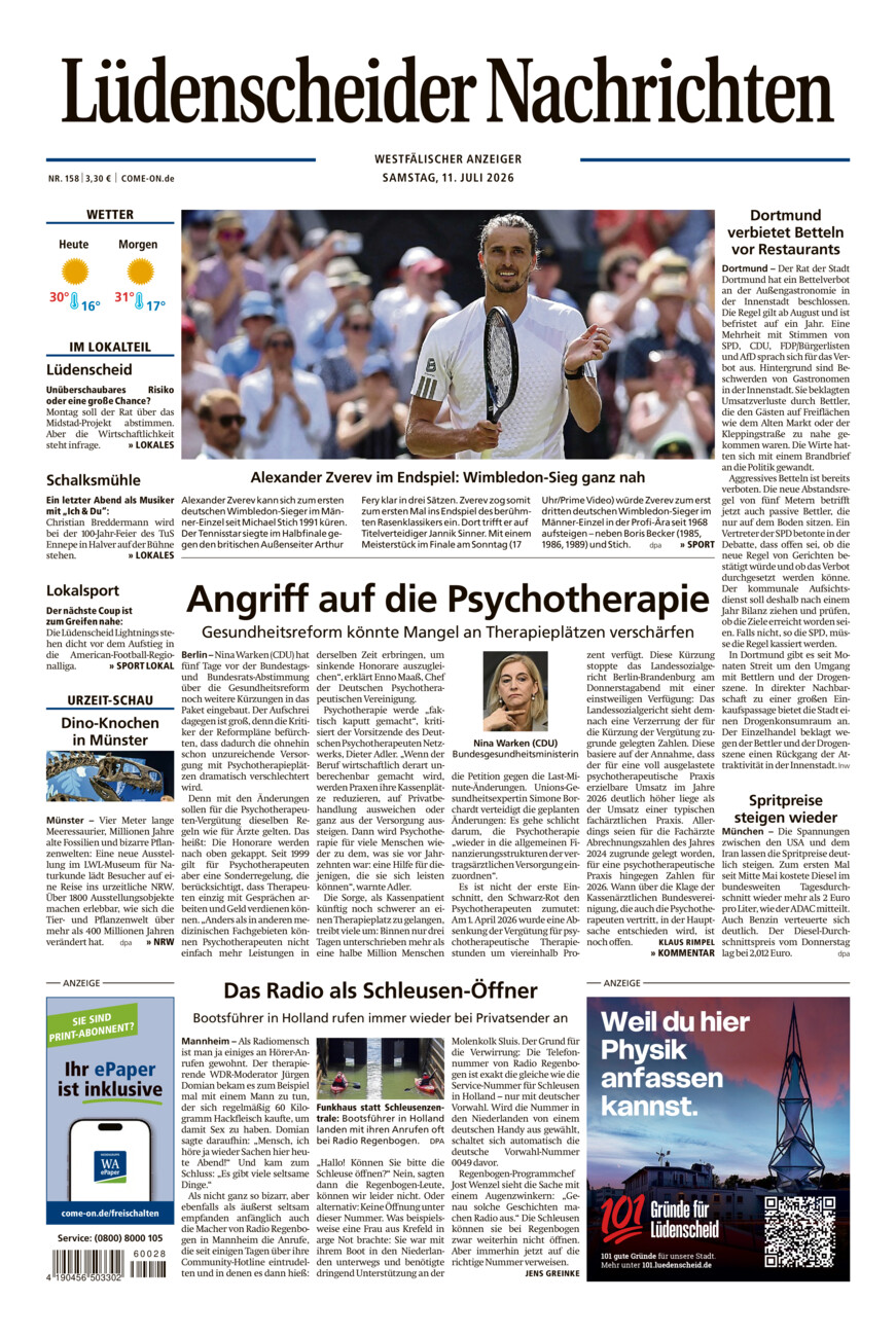 Lüdenscheider Nachrichten vom Samstag, 11.07.2026