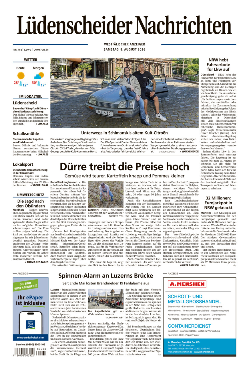 Lüdenscheider Nachrichten vom Samstag, 08.08.2026