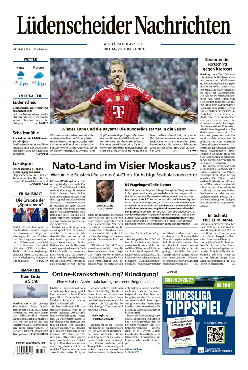 Lüdenscheider Nachrichten vom Freitag, 28.08.2026