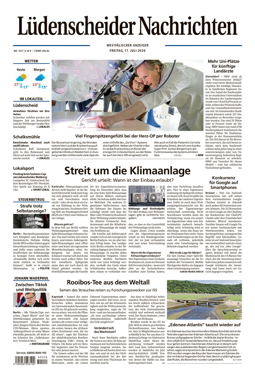 Lüdenscheider Nachrichten vom Freitag, 17.07.2026