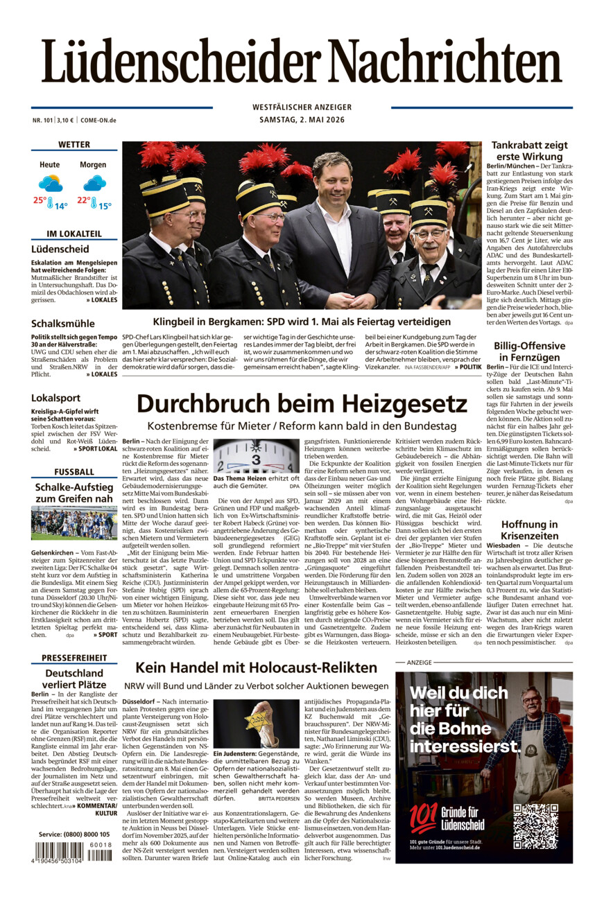 Lüdenscheider Nachrichten vom Samstag, 02.05.2026