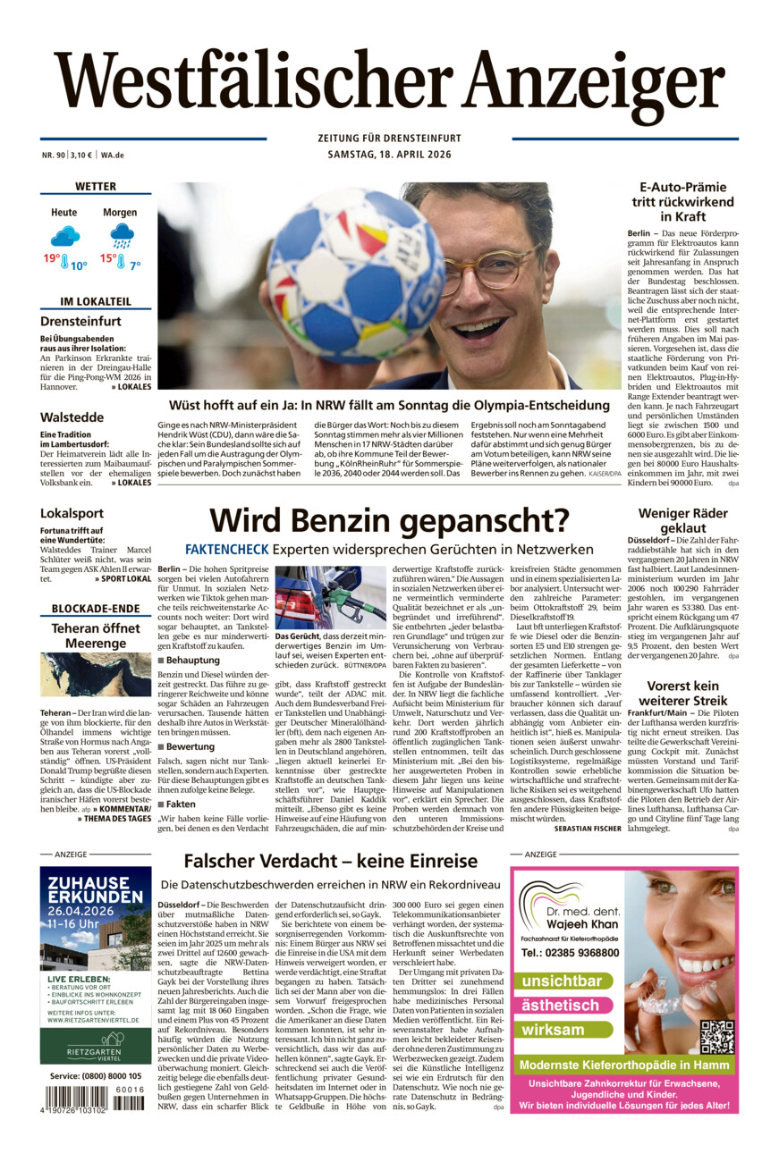 Westfälischer Anzeiger Drensteinfurt vom Samstag, 18.04.2026
