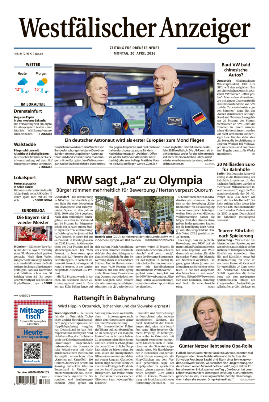 Westfälischer Anzeiger Drensteinfurt vom Montag, 20.04.2026
