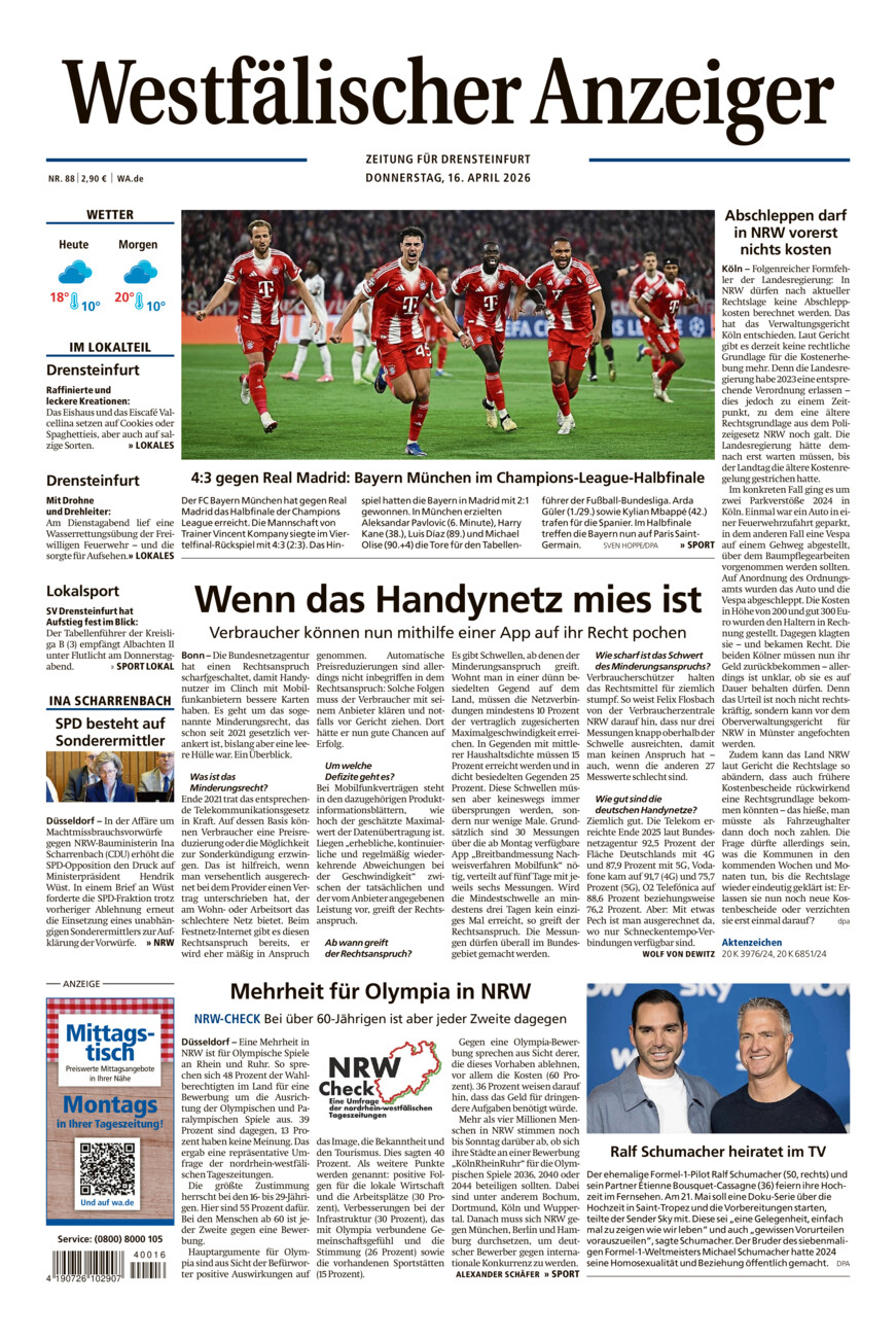 Westfälischer Anzeiger Drensteinfurt vom Donnerstag, 16.04.2026