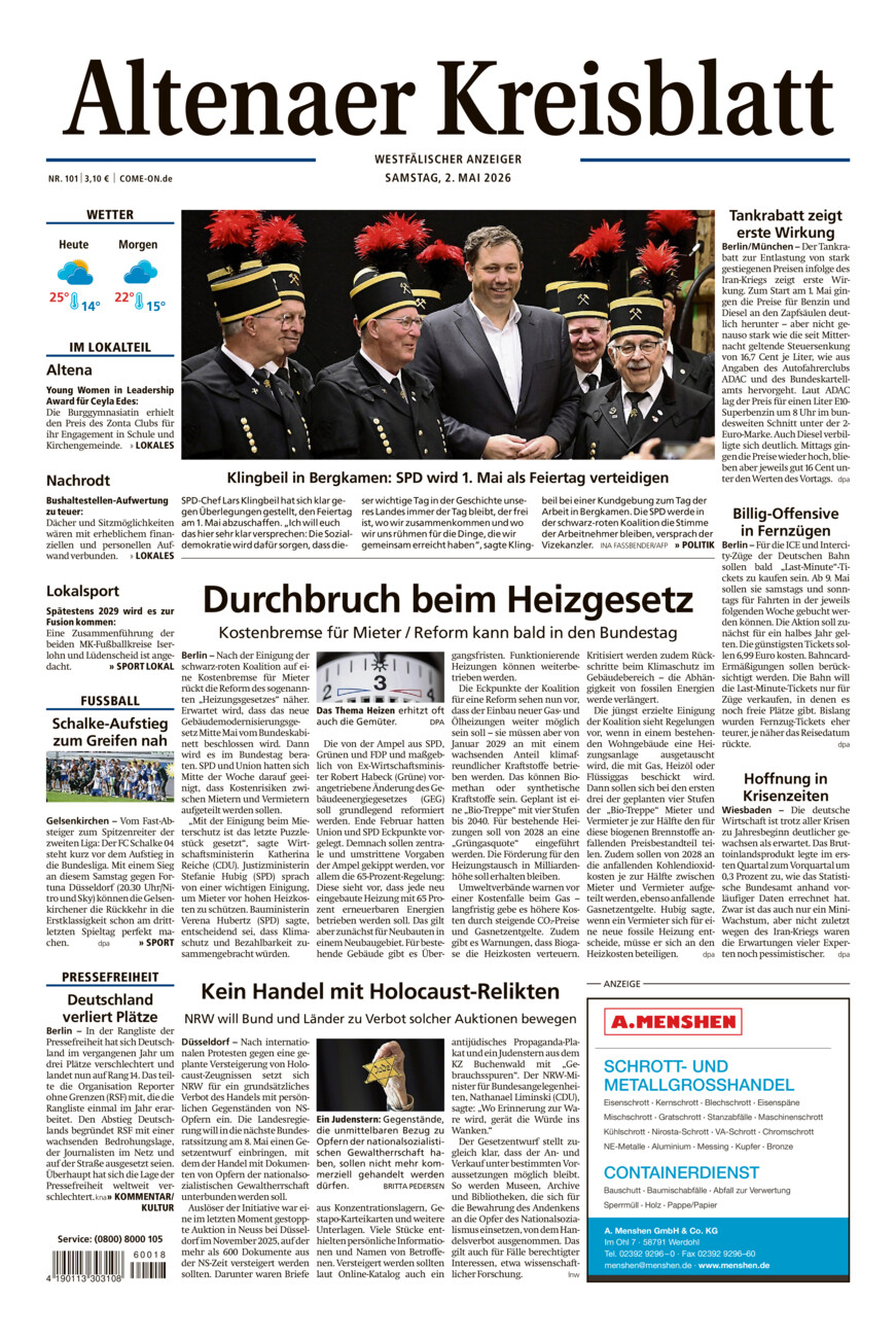 Altenaer Kreisblatt vom Samstag, 02.05.2026