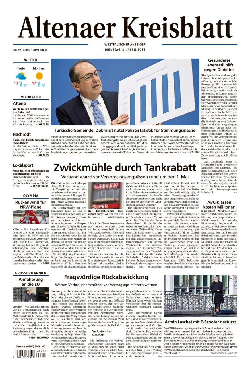 Altenaer Kreisblatt vom Dienstag, 21.04.2026