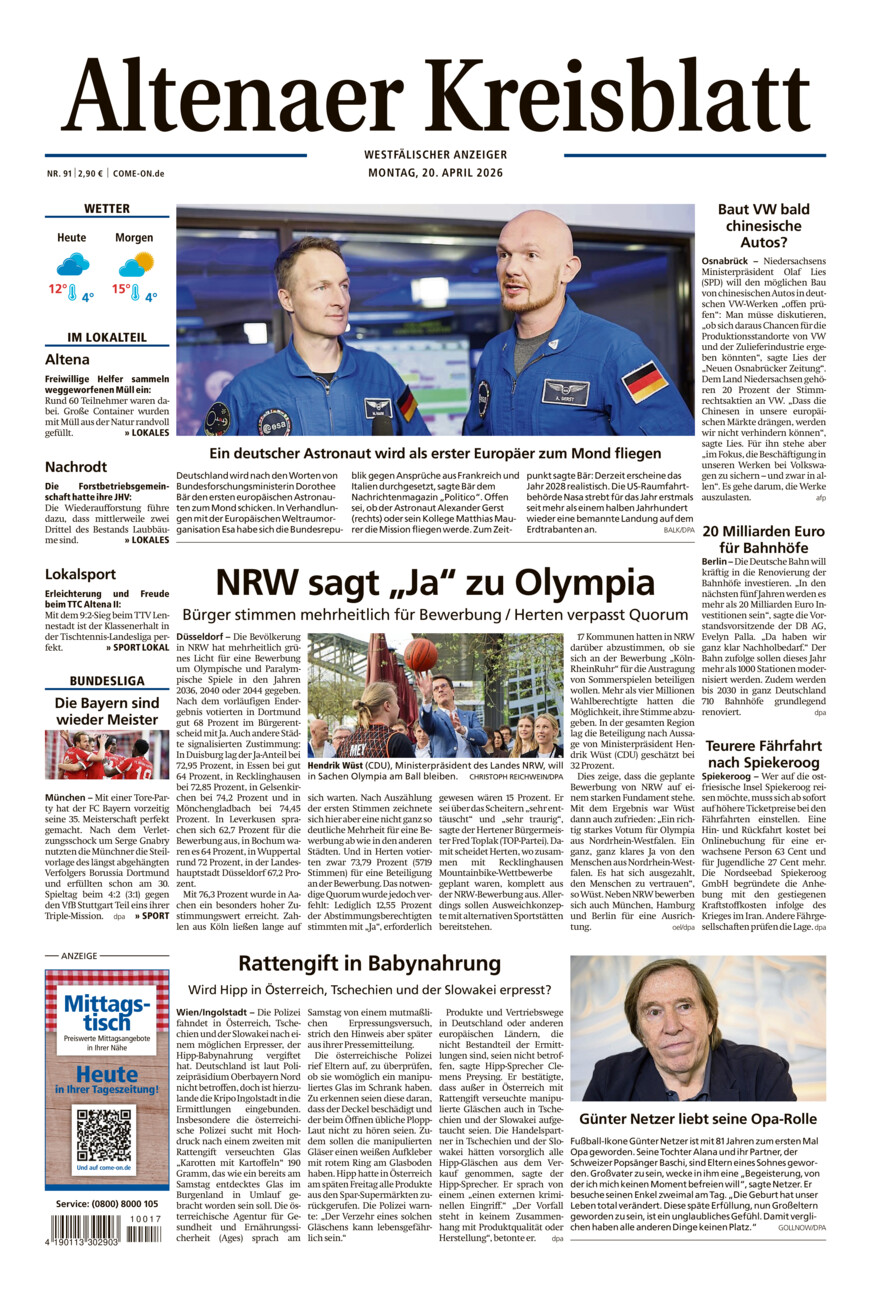 Altenaer Kreisblatt vom Montag, 20.04.2026