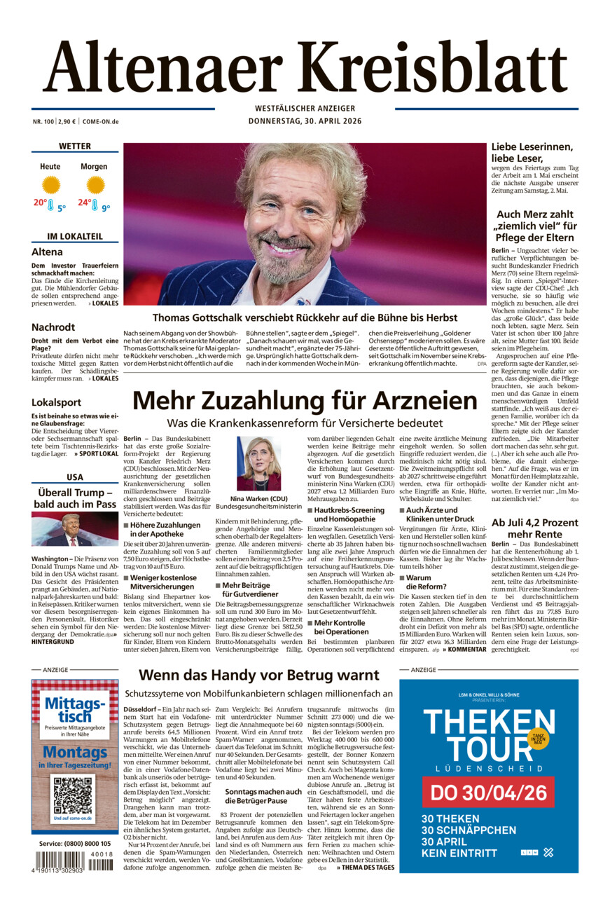 Altenaer Kreisblatt vom Donnerstag, 30.04.2026