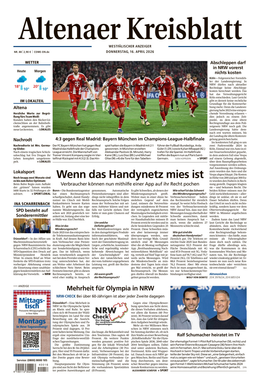 Altenaer Kreisblatt vom Donnerstag, 16.04.2026