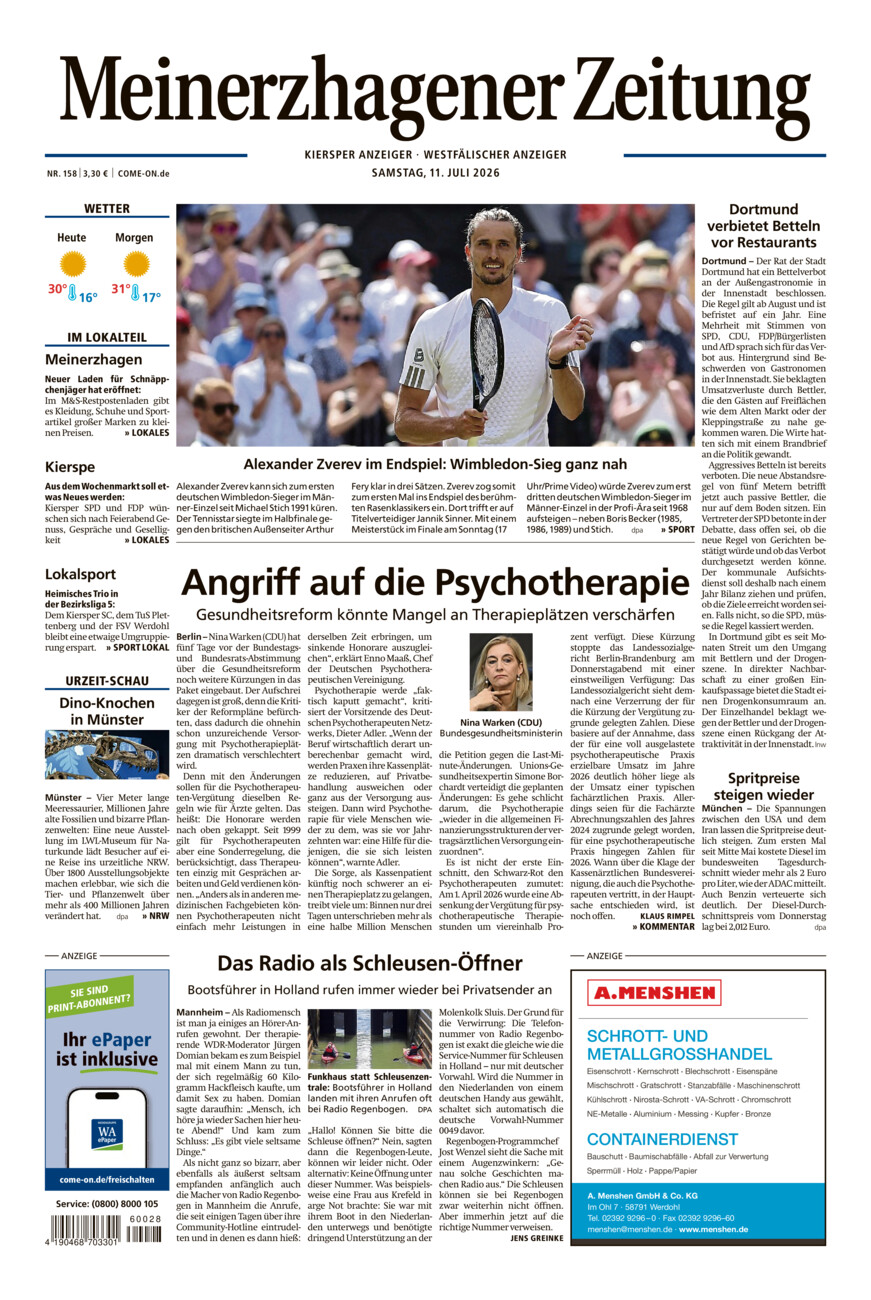 Meinerzhagener Zeitung vom Samstag, 11.07.2026