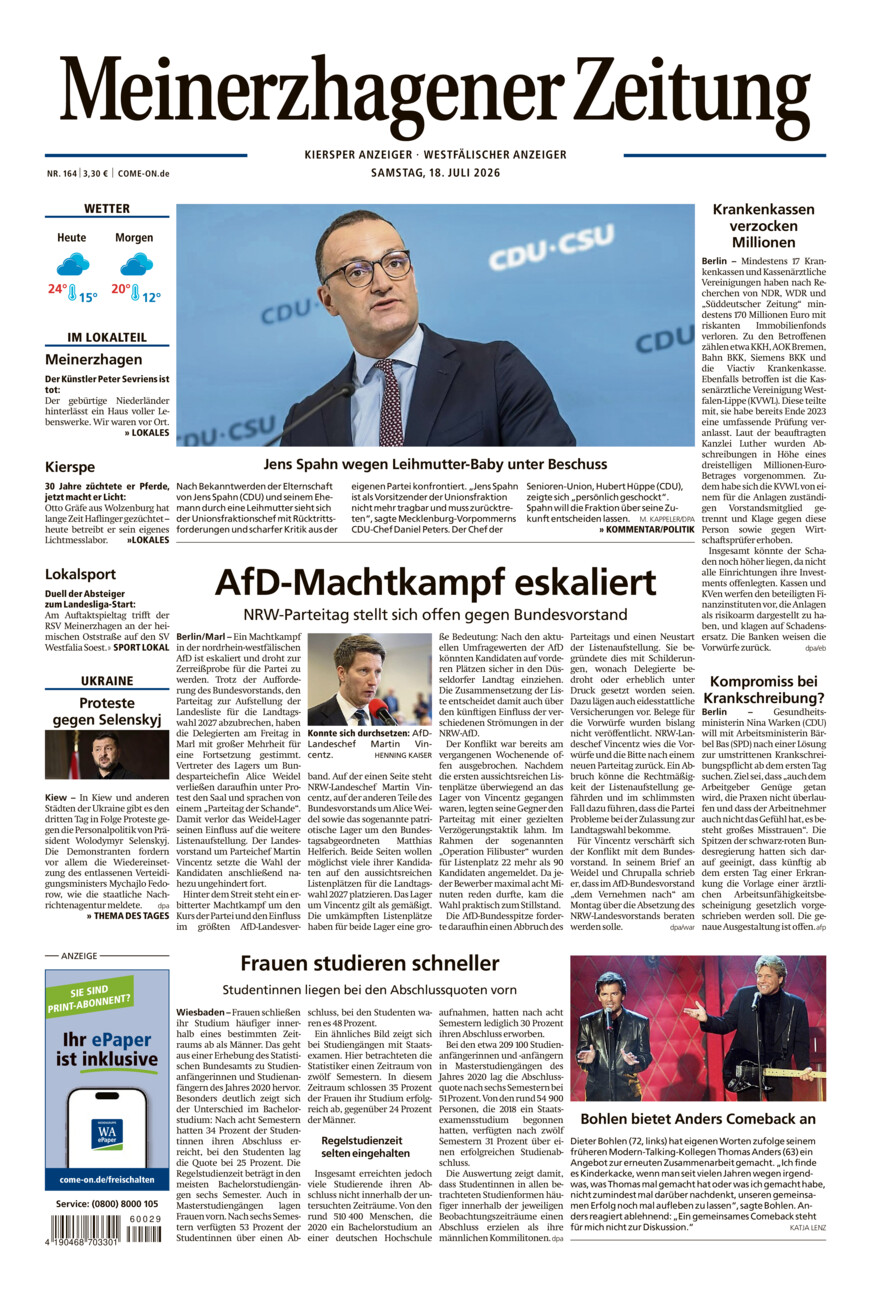 Meinerzhagener Zeitung vom Samstag, 18.07.2026