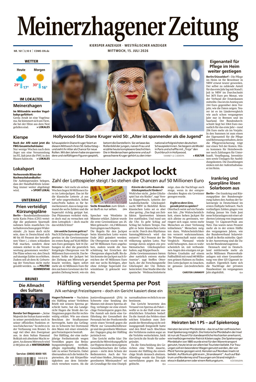 Meinerzhagener Zeitung vom Mittwoch, 15.07.2026