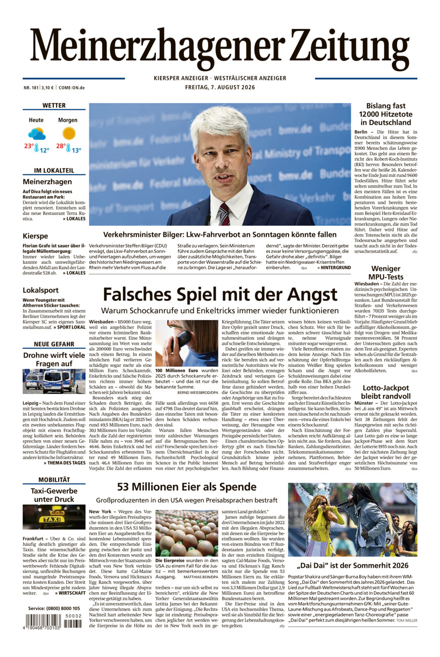 Meinerzhagener Zeitung vom Freitag, 07.08.2026