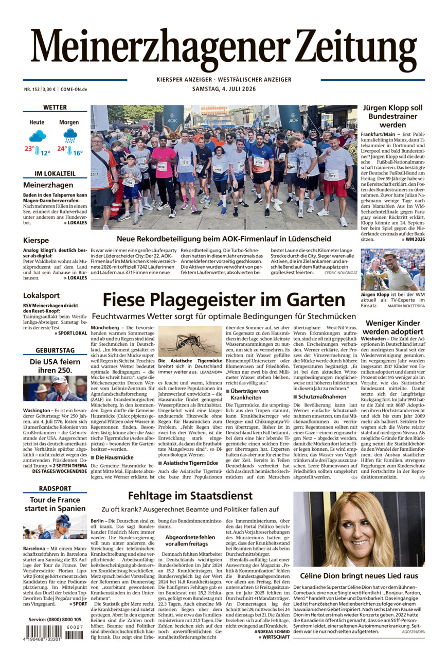 Meinerzhagener Zeitung vom Samstag, 04.07.2026
