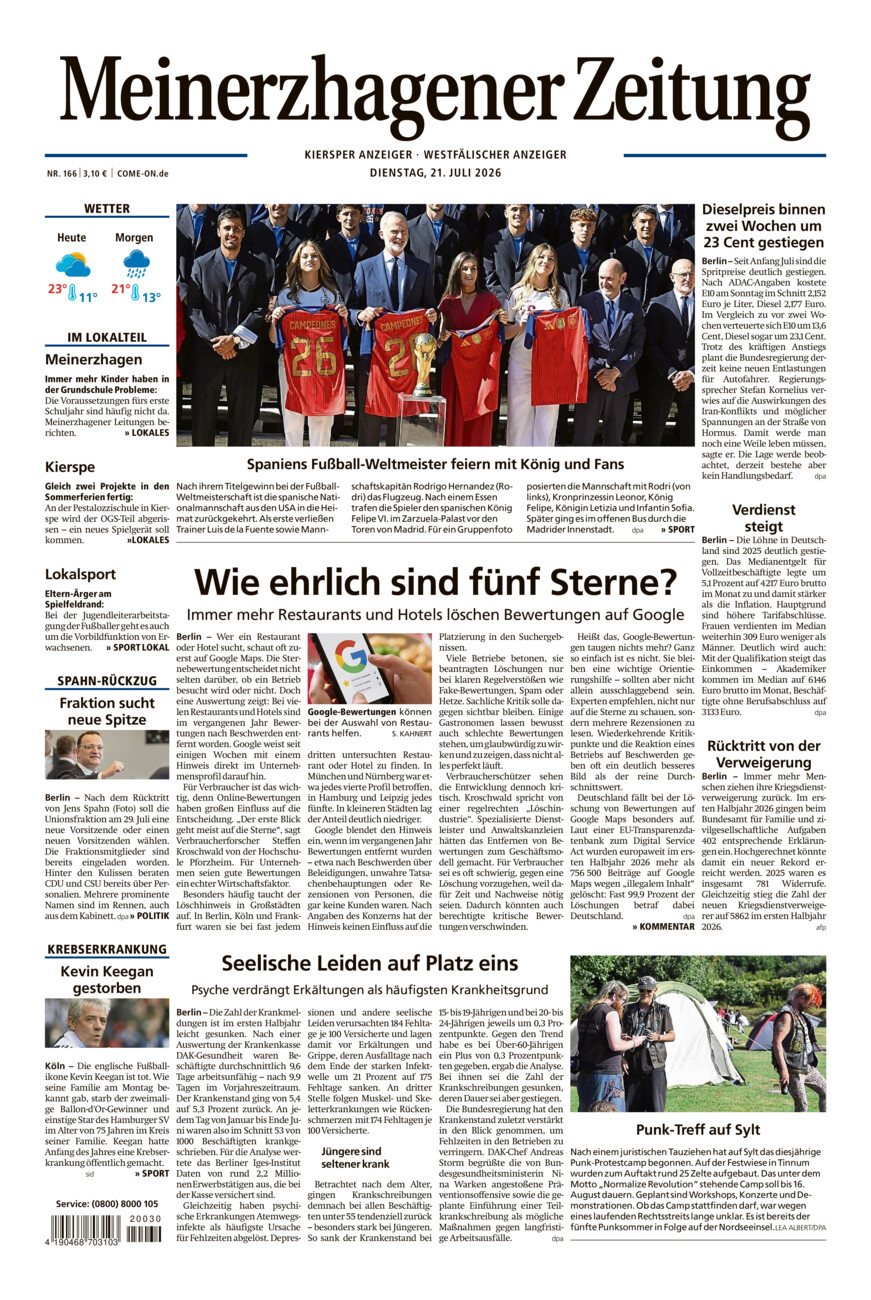 Meinerzhagener Zeitung vom Dienstag, 21.07.2026