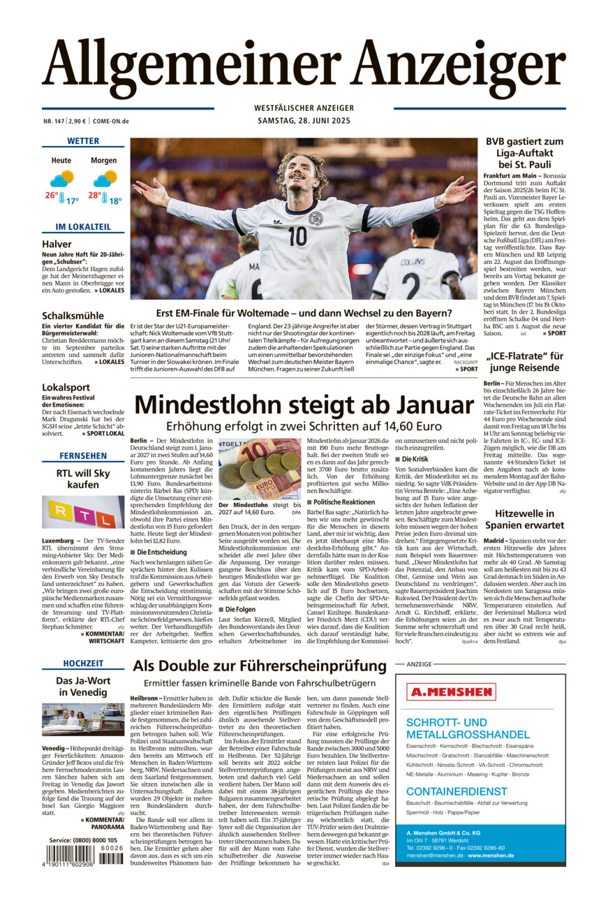 Allgemeiner Anzeiger vom Samstag, 28.06.2025