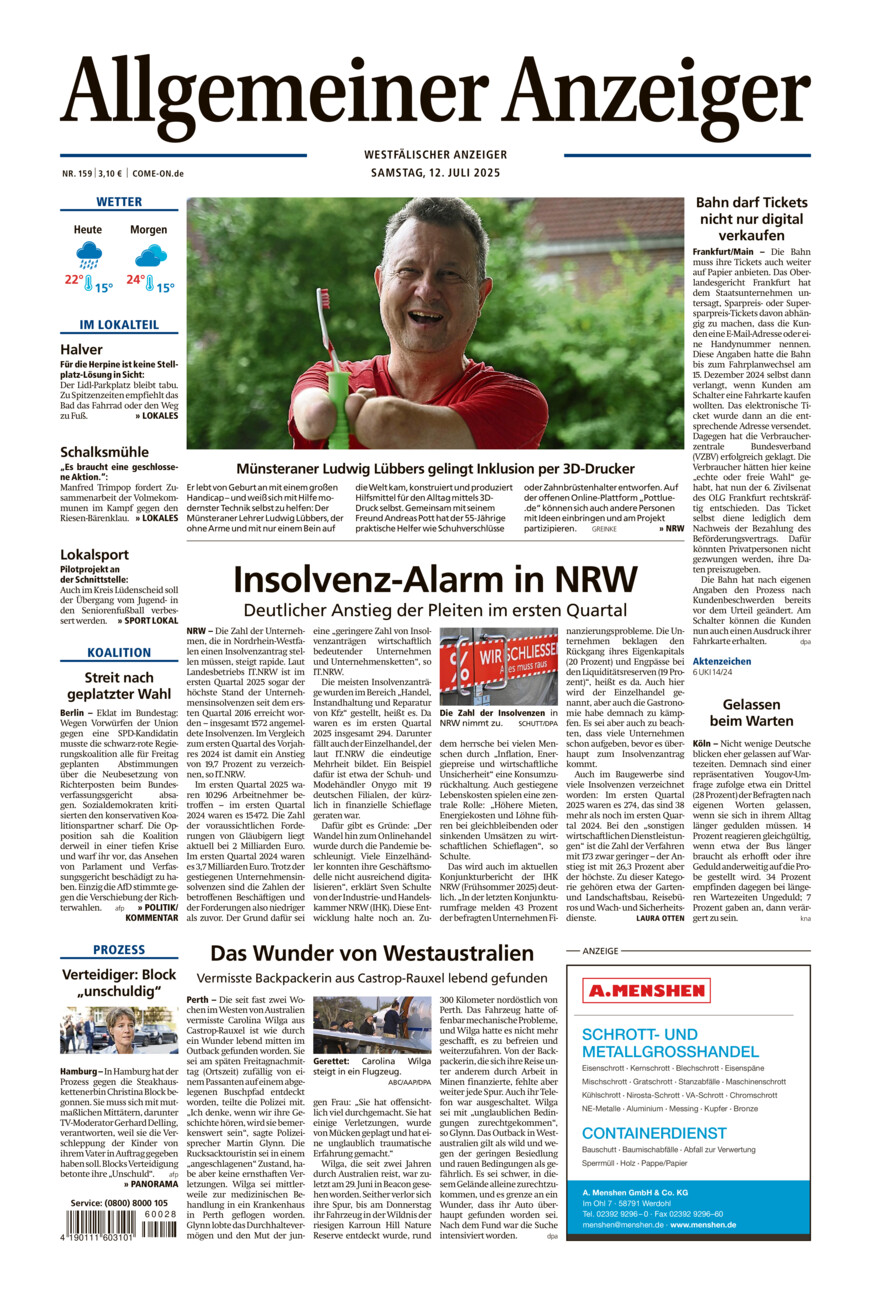 Allgemeiner Anzeiger vom Samstag, 12.07.2025