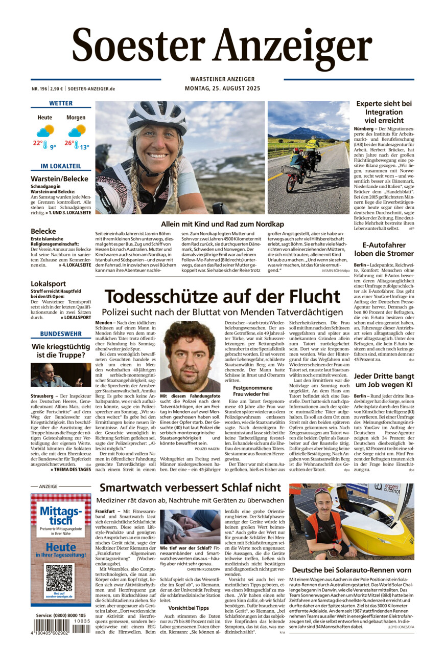 Soester Anzeiger Warstein vom Montag, 25.08.2025