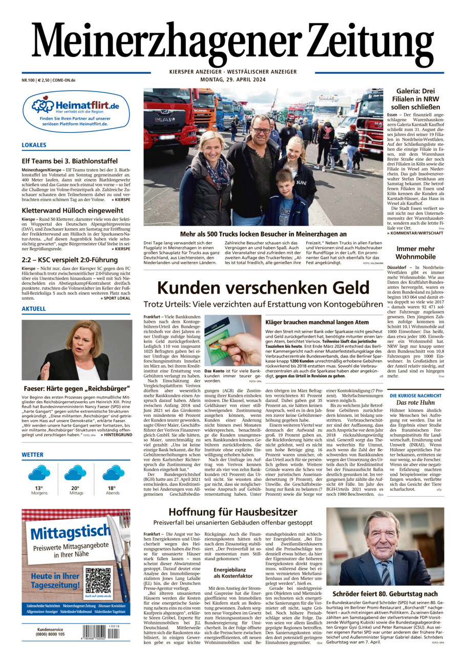 Meinerzhagener Zeitung vom Montag, 29.04.2024