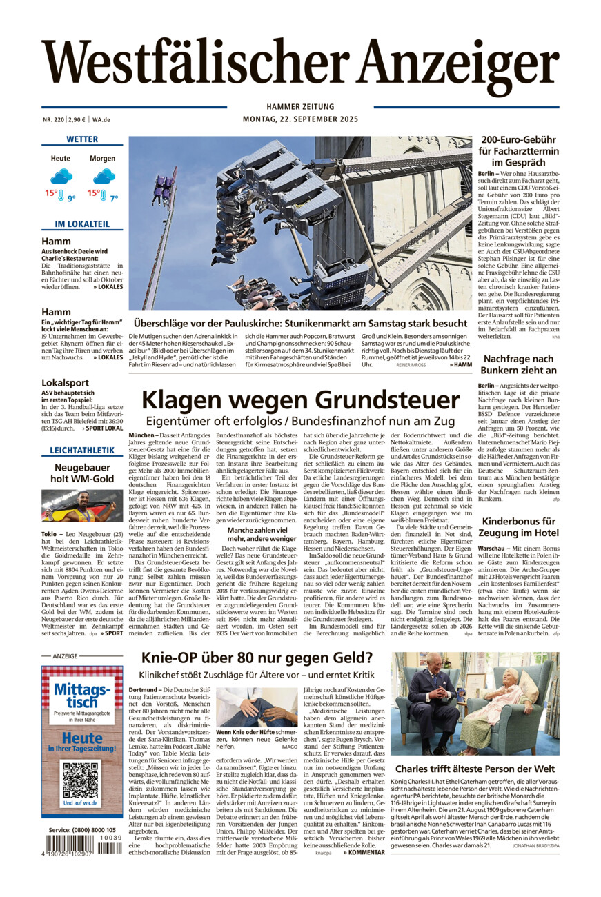 Westfälischer Anzeiger Hamm vom Montag, 22.09.2025
