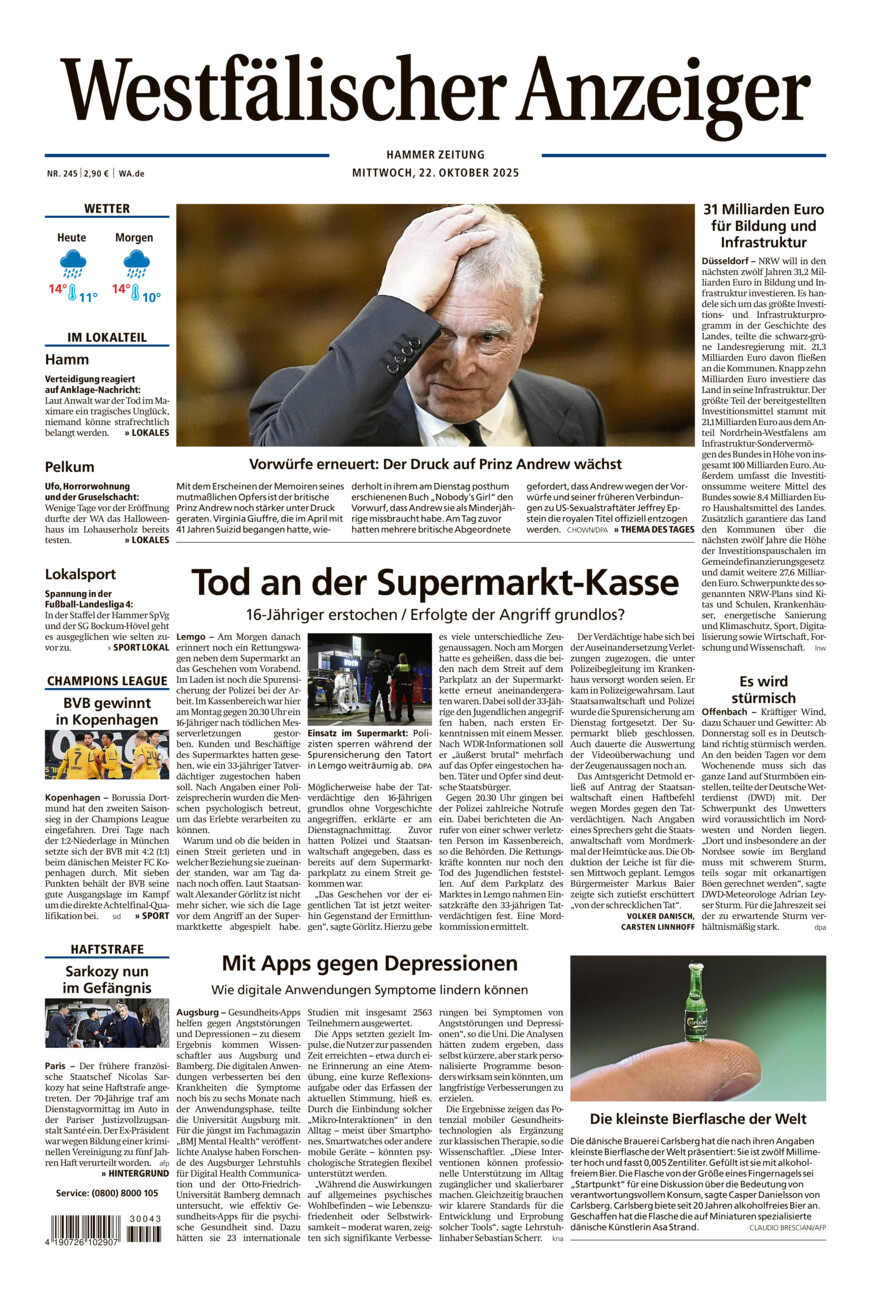 Westfälischer Anzeiger Hamm vom Mittwoch, 22.10.2025