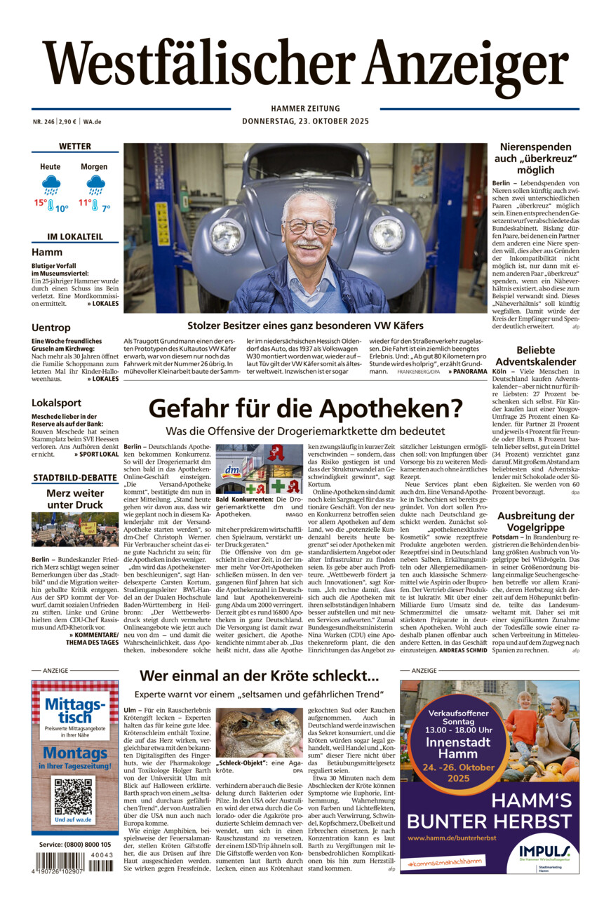 Westfälischer Anzeiger Hamm vom Donnerstag, 23.10.2025