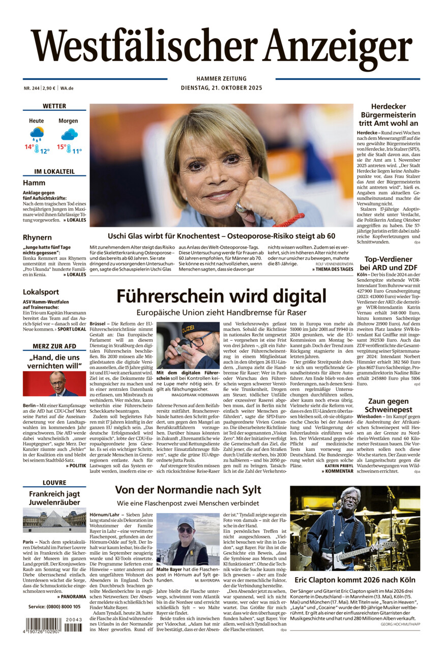 Westfälischer Anzeiger Hamm vom Dienstag, 21.10.2025