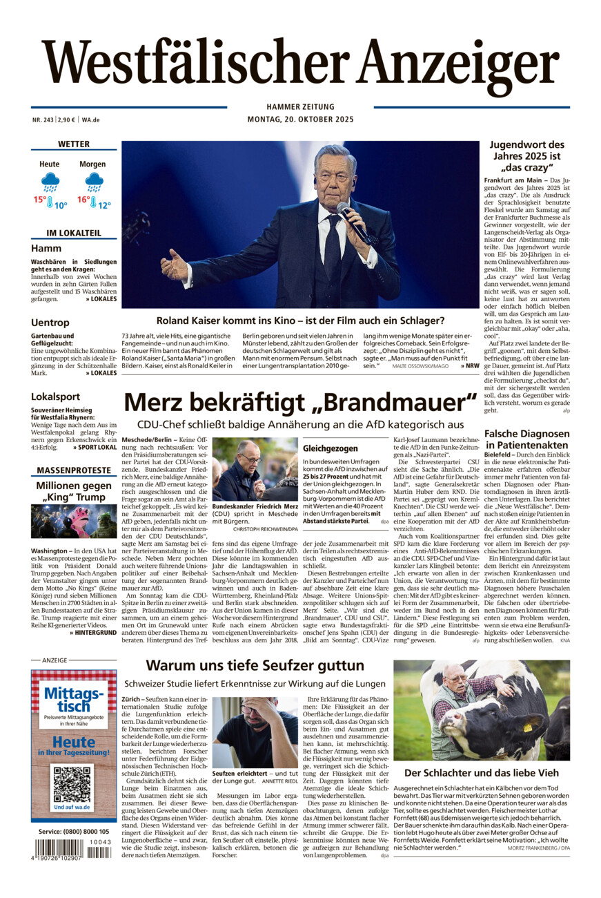 Westfälischer Anzeiger Hamm vom Montag, 20.10.2025
